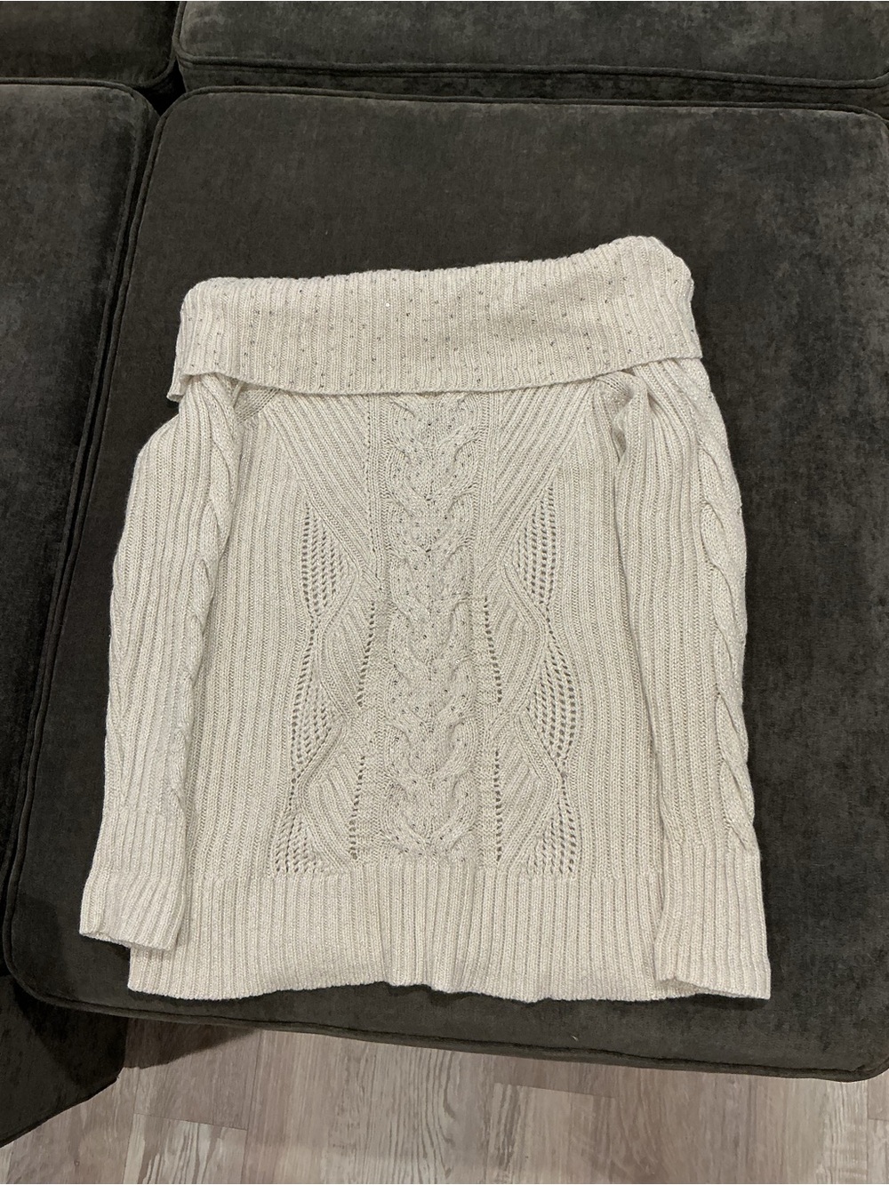 White House Black Market Off-Shoulder Cable Knit Sweater - Cream